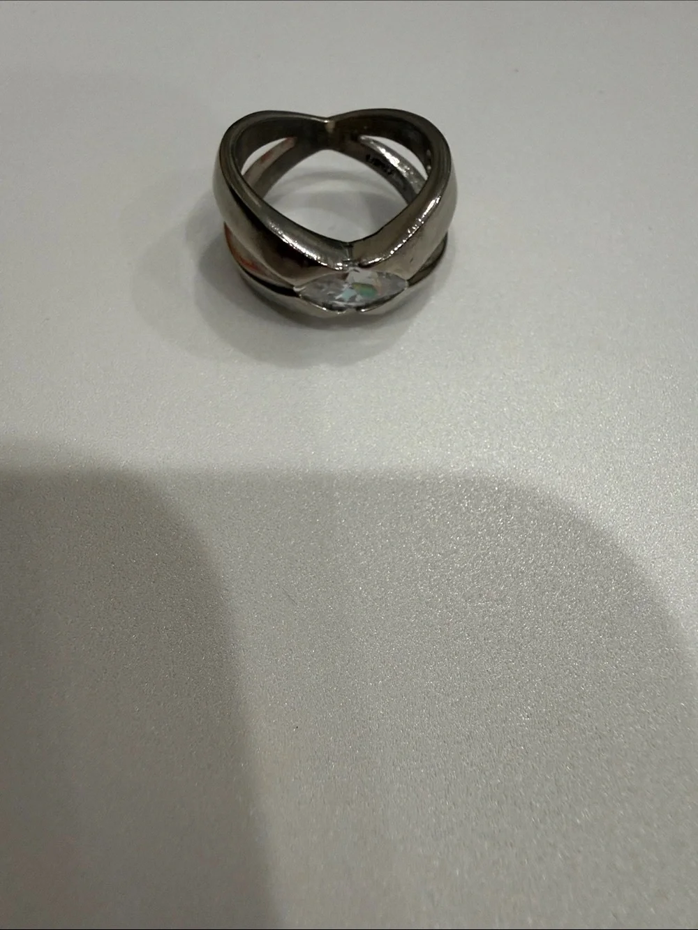 925 Sterling Silver Marquise CZ Crossover Ring - Silver Size 6